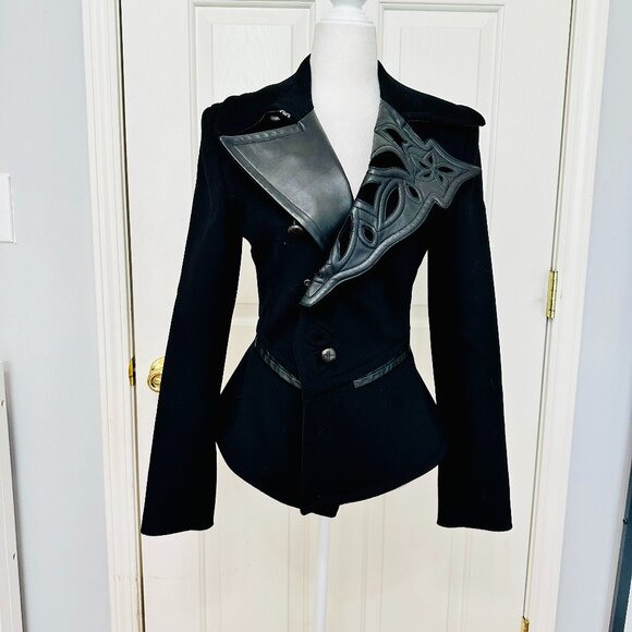 LIKE NEW JEAN PAUL GAULTIER FEMME VIRGIN WOOL LEATHER CUT OUT EVENING JACKET - Picture 1 of 12